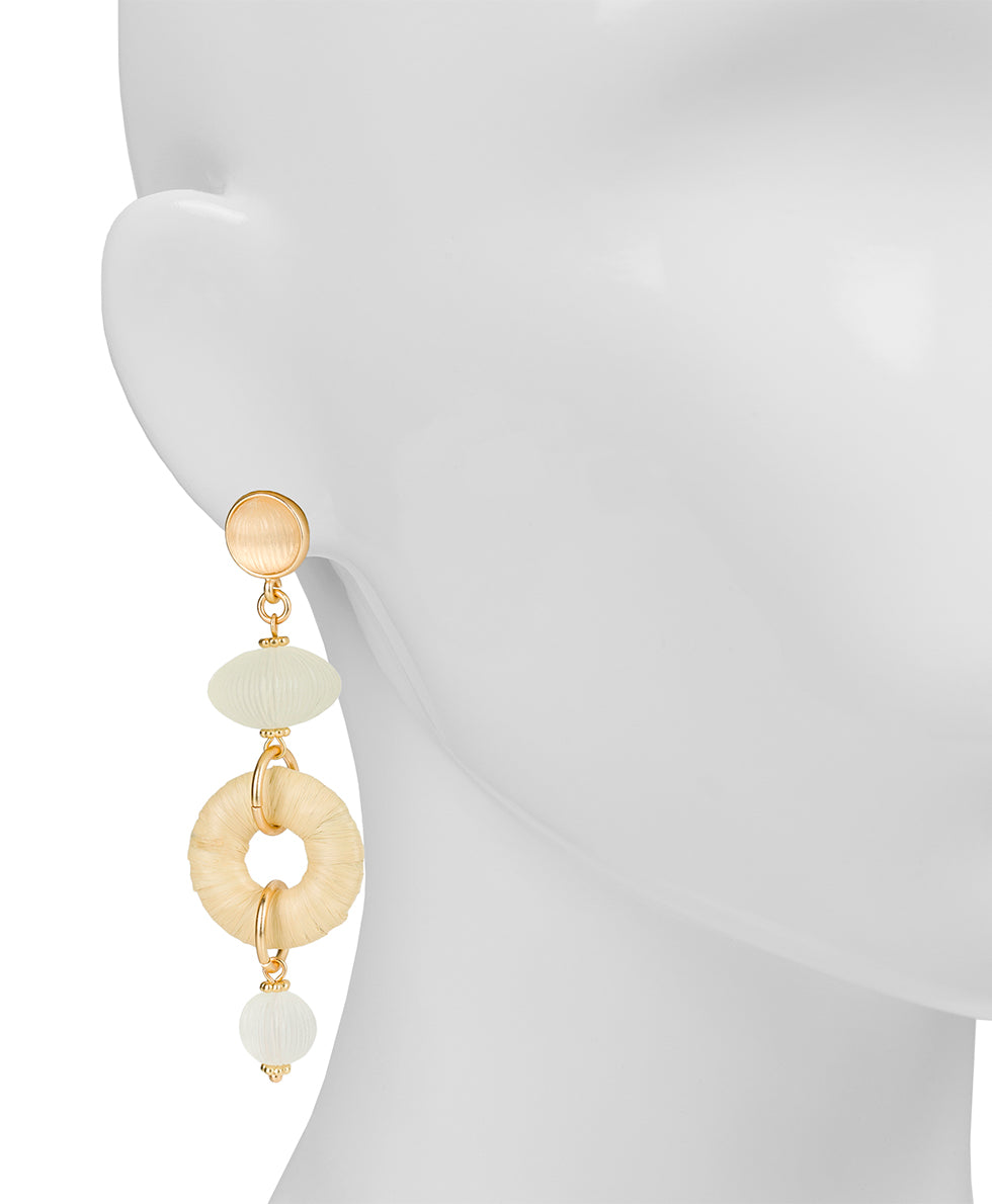 Female - Triple Drop Post Earrings - Raffia Wrapped - passion / natural - by Patricia Nash - View 4 of 6