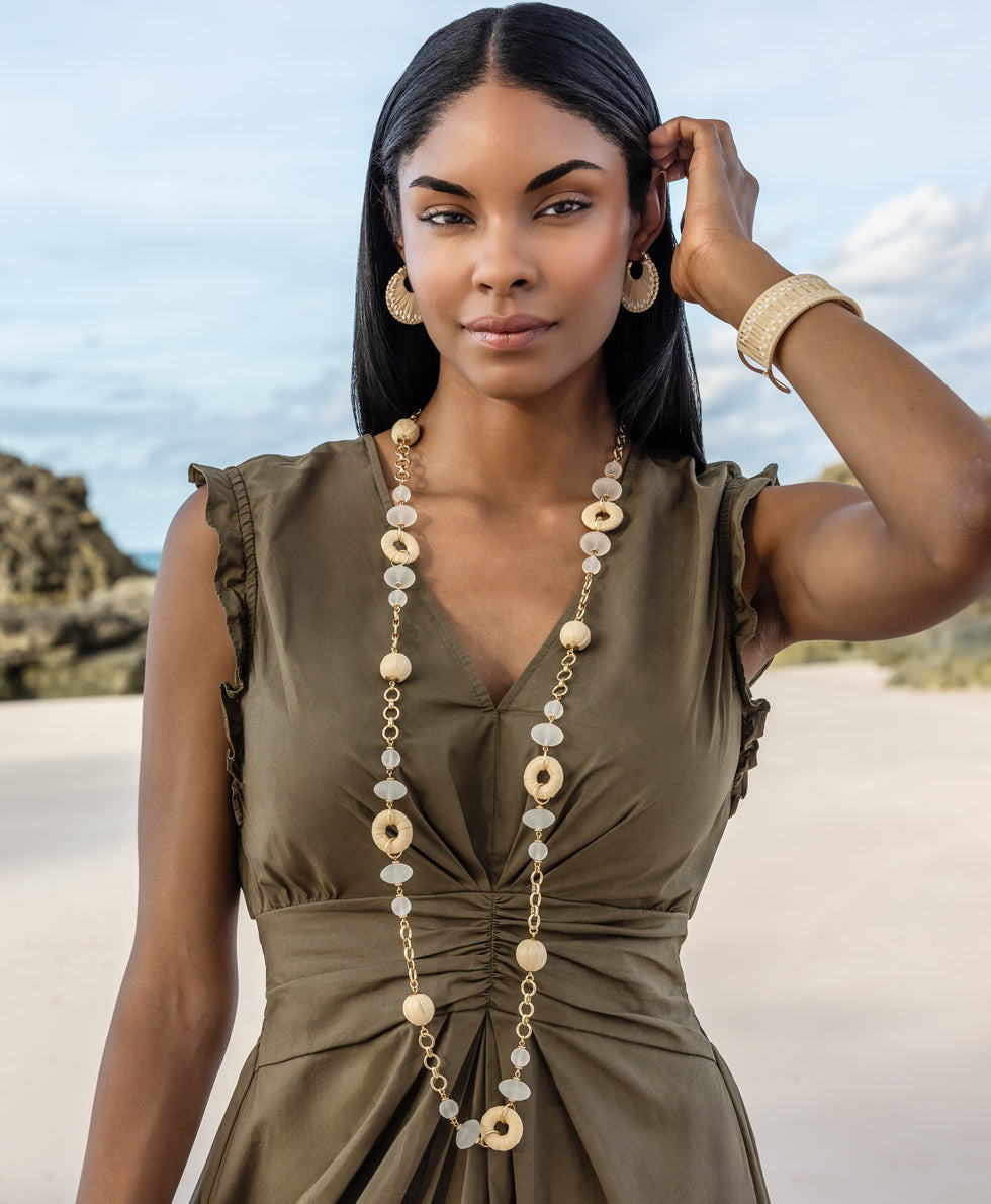 Female - Station Necklace - Raffia Wrapped - passion / natural - by Patricia Nash - View 7 of 11