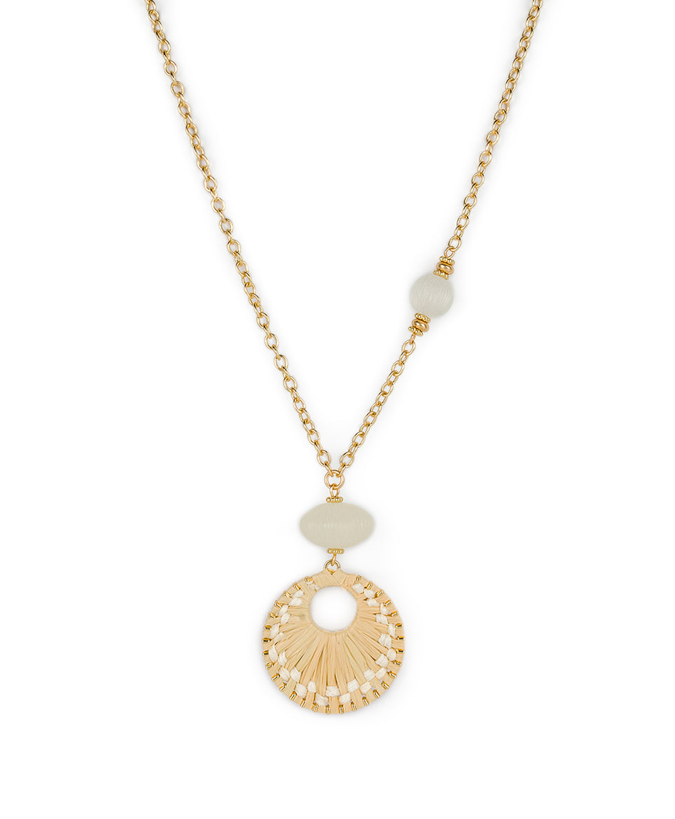 Female - Wrapped Ring Pendant Necklace - Raffia Wrapped - chalk white / natural - by Patricia Nash - View 1 of 3