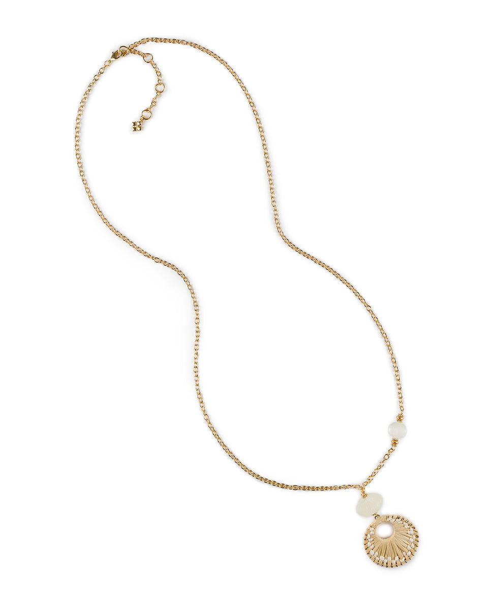 Female - Wrapped Ring Pendant Necklace - Raffia Wrapped - chalk white / natural - by Patricia Nash - View 2 of 3