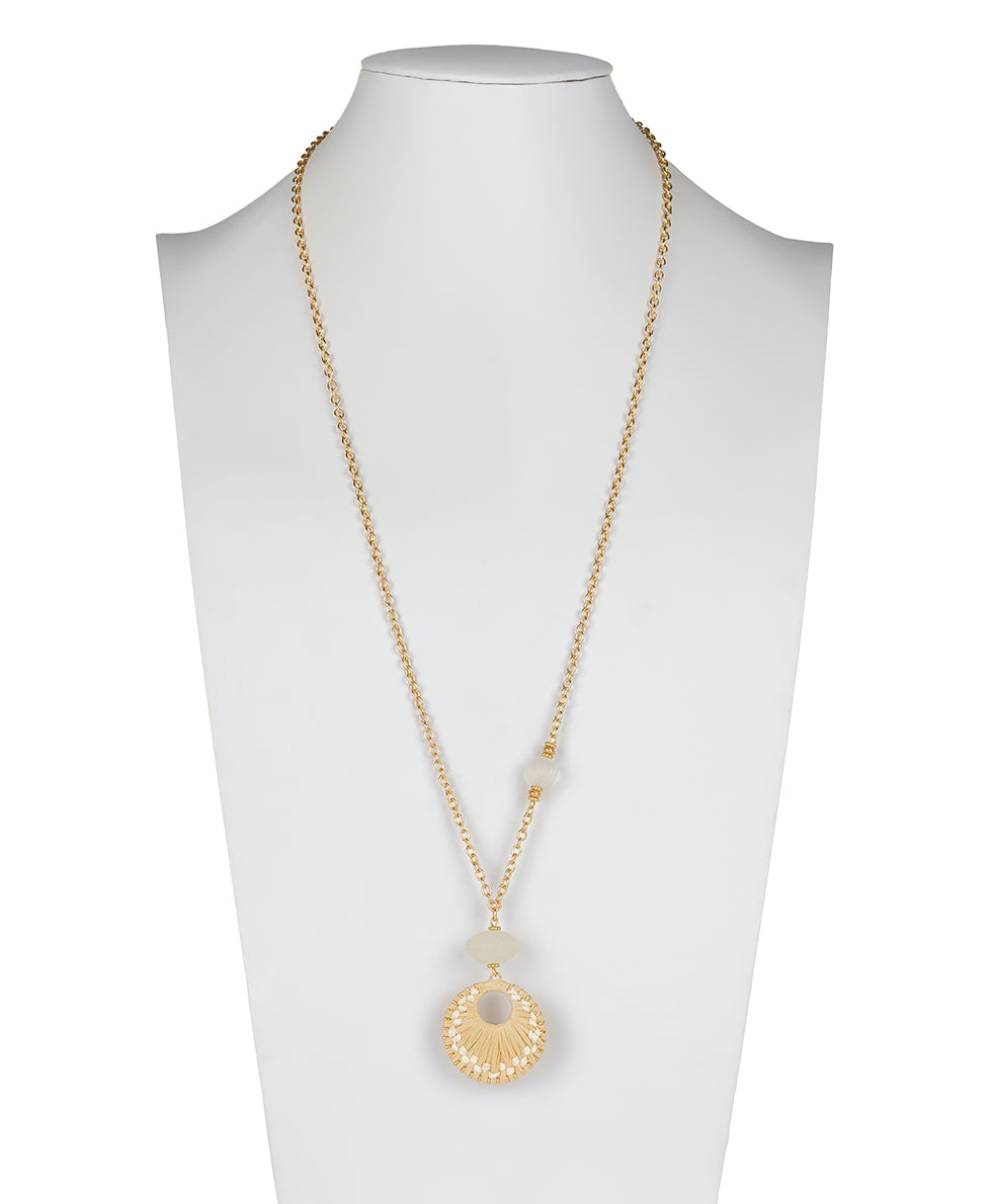 Female - Wrapped Ring Pendant Necklace - Raffia Wrapped - chalk white / natural - by Patricia Nash - View 3 of 3
