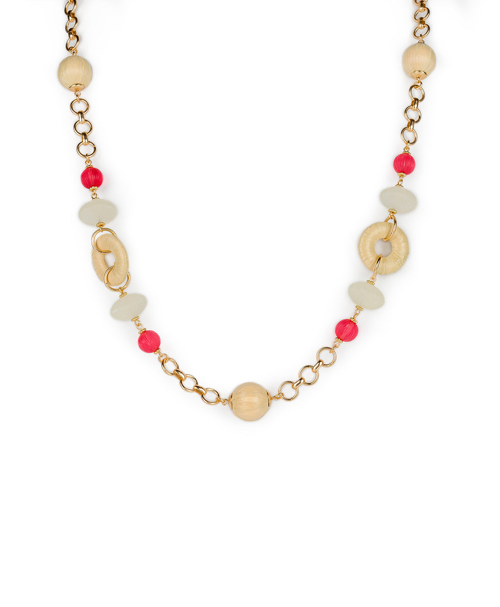 Female - Station Necklace - Raffia Wrapped - passion / natural - by Patricia Nash - View 1 of 4