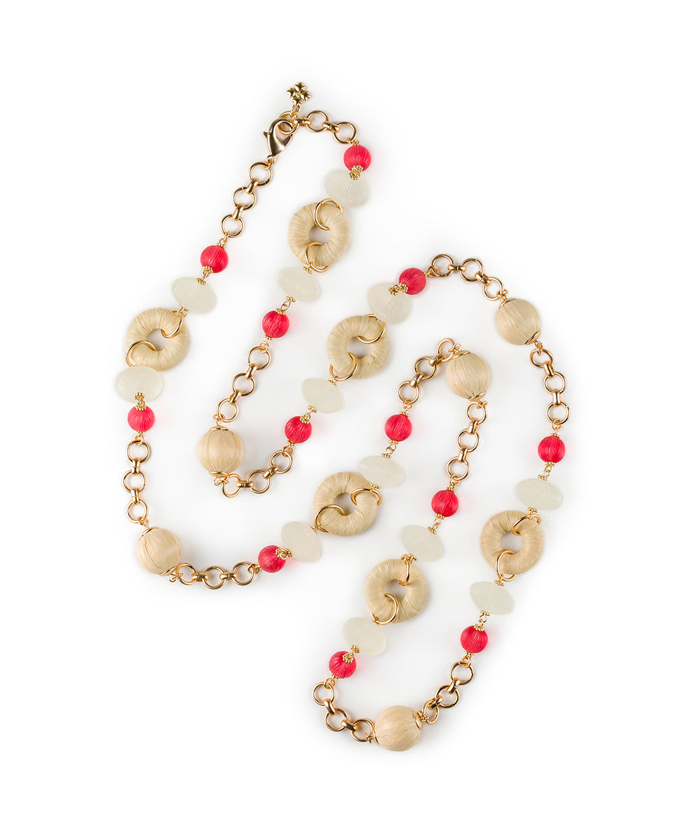 Female - Station Necklace - Raffia Wrapped - passion / natural - by Patricia Nash - View 2 of 4
