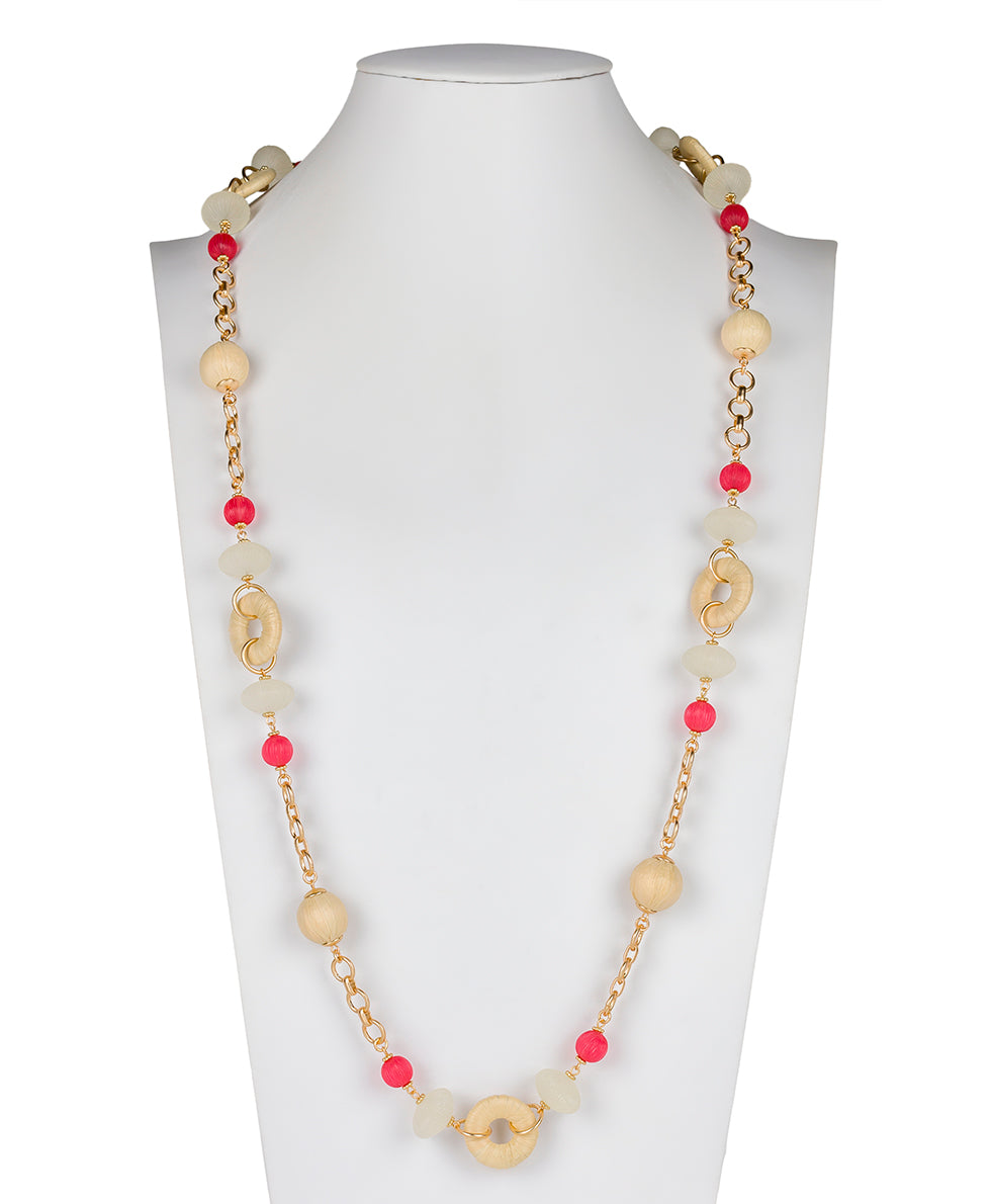 Female - Station Necklace - Raffia Wrapped - passion / natural - by Patricia Nash - View 3 of 4