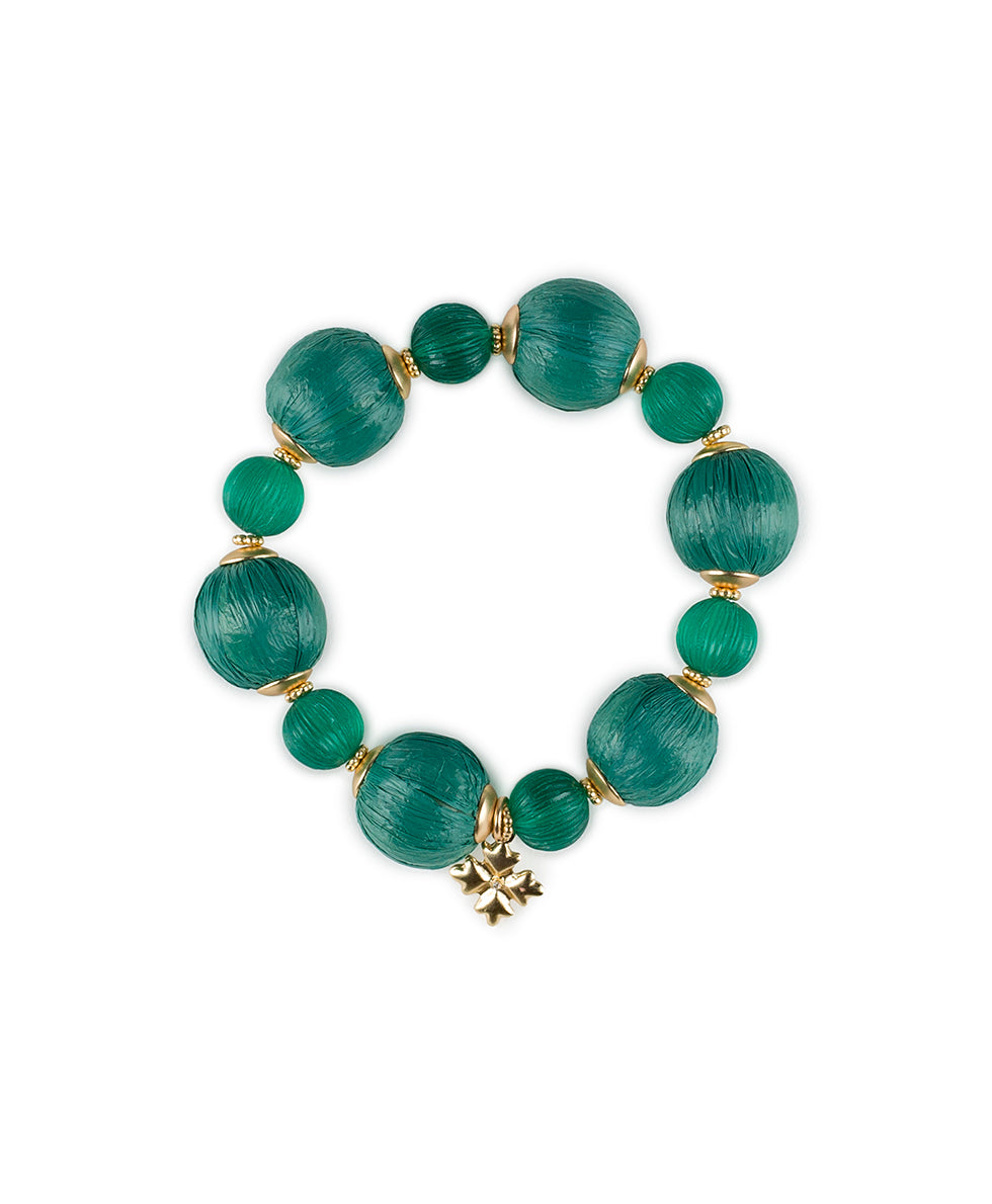 Female - Bead Stretch Bracelet - Raffia Beaded - aqua green / matte gold - by Patricia Nash - View 1 of 3