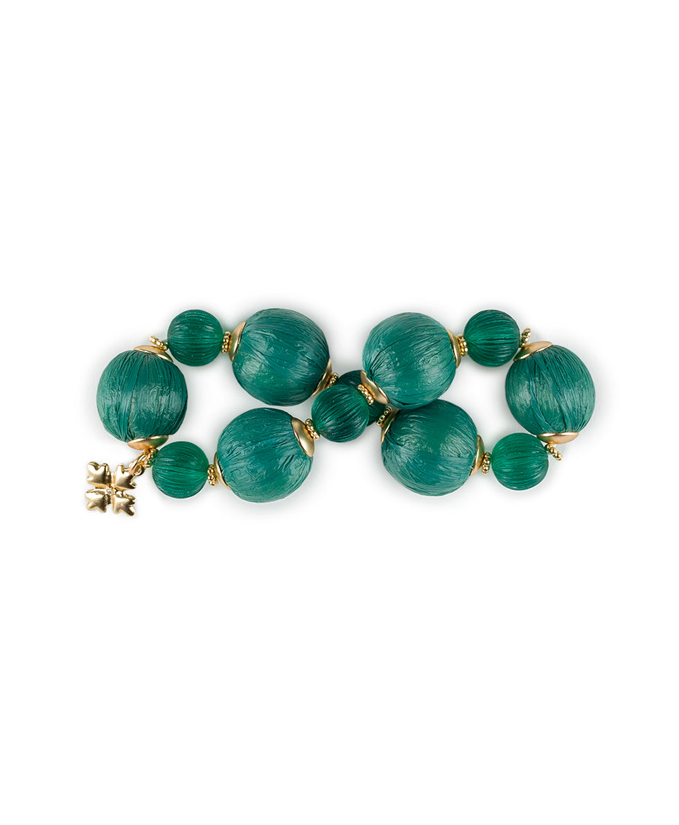 Female - Bead Stretch Bracelet - Raffia Beaded - aqua green / matte gold - by Patricia Nash - View 2 of 3