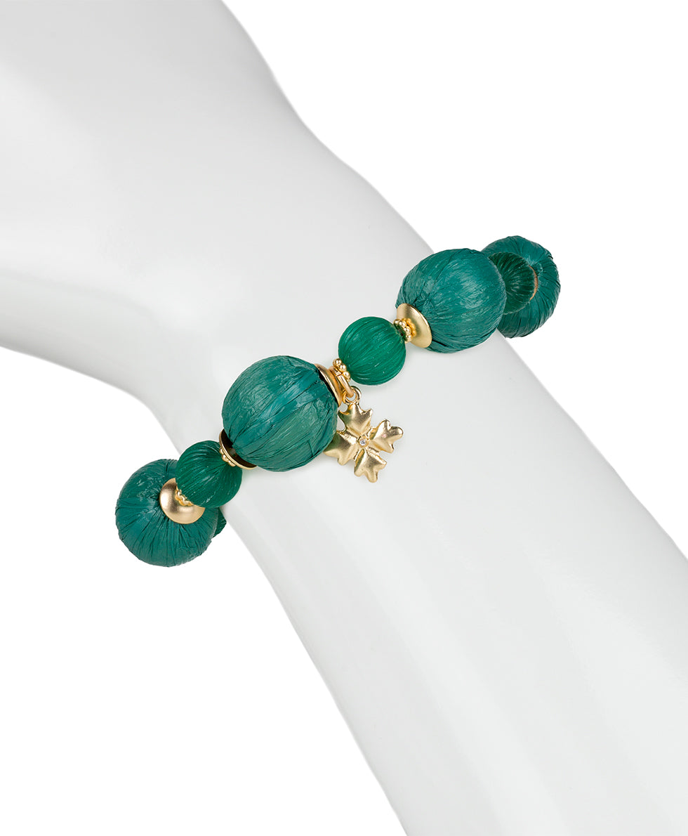 Female - Bead Stretch Bracelet - Raffia Beaded - aqua green / matte gold - by Patricia Nash - View 3 of 3