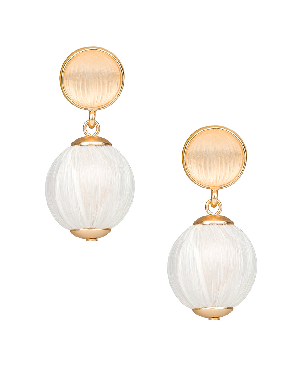 Female - Double Drop Earrings - Raffia Beaded - chalk white / matte gold - by Patricia Nash - View 1 of 2