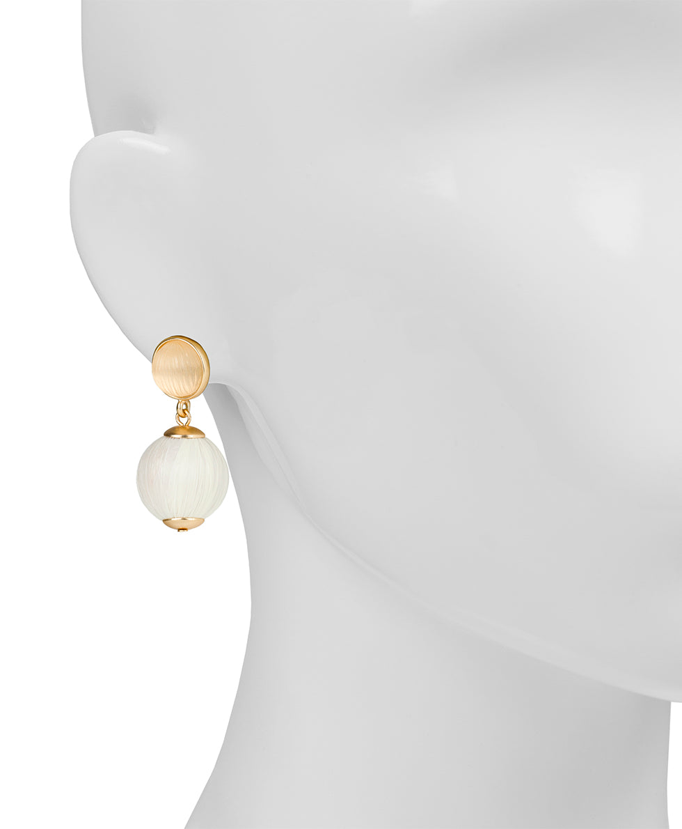 Female - Double Drop Earrings - Raffia Beaded - chalk white / matte gold - by Patricia Nash - View 2 of 2