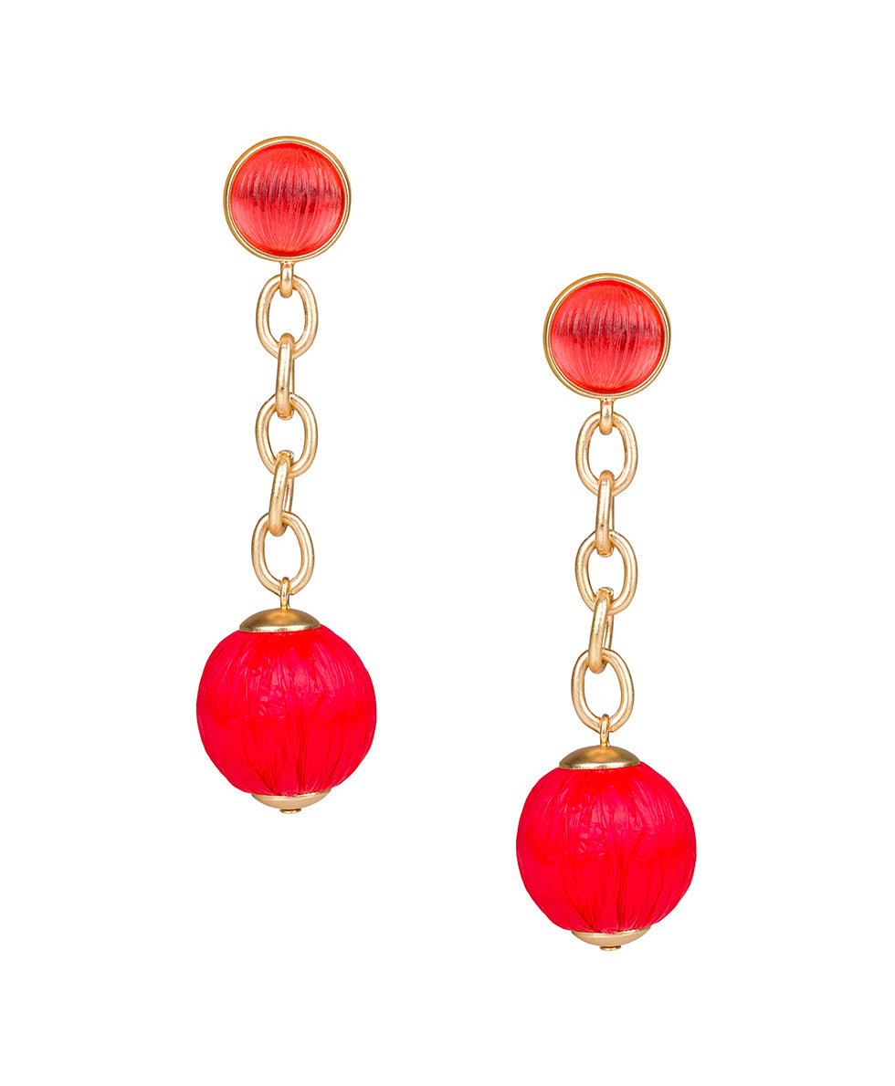 Female - Bead Drop on Chain Earrings - Raffia Beaded - passion / matte gold - by Patricia Nash - View 1 of 2