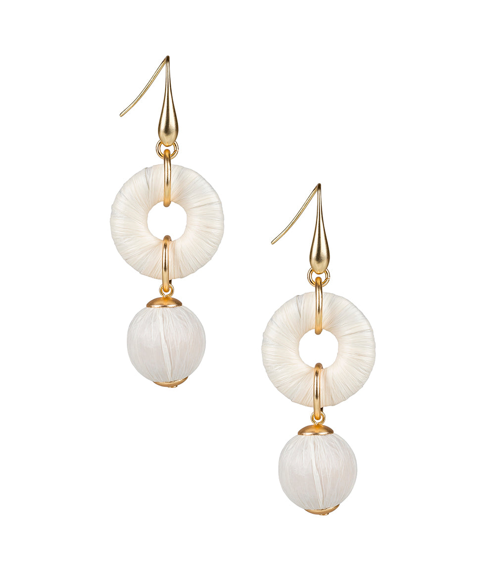 Female - Ring with Bead Drop Earrings - Raffia Beaded - chalk white / matte gold - by Patricia Nash - View 1 of 3