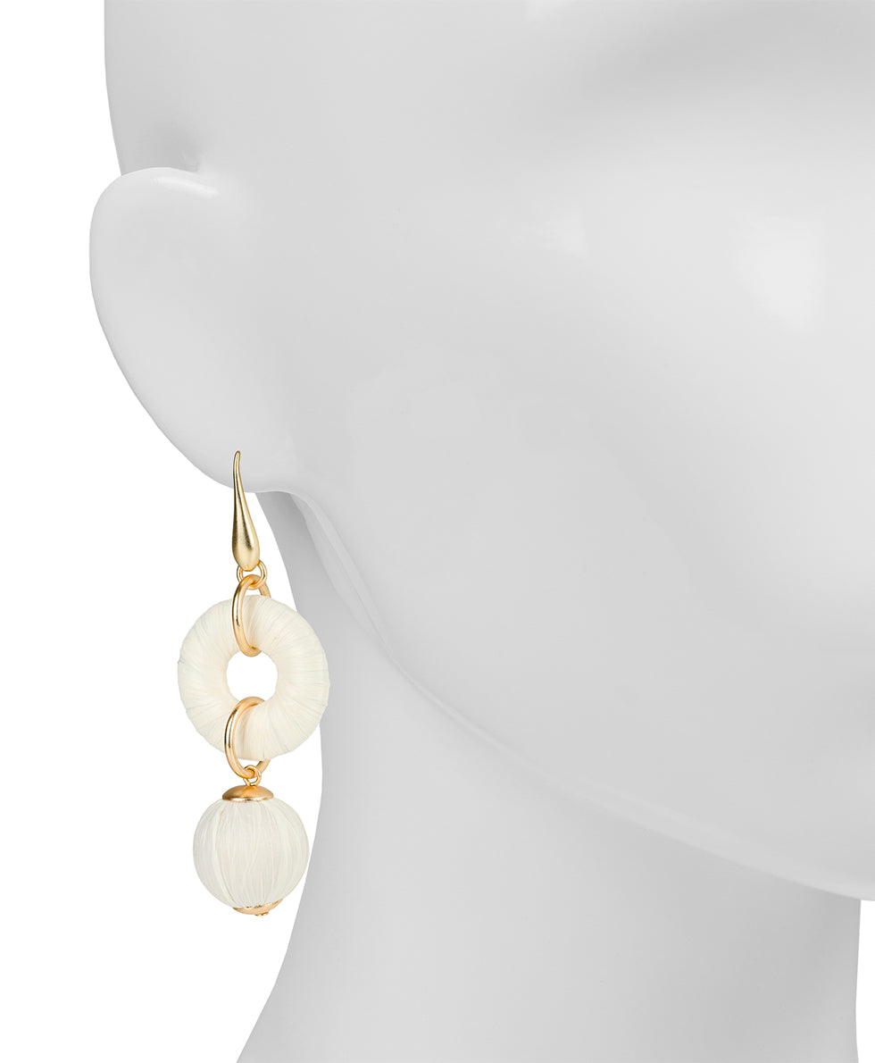 Female - Ring with Bead Drop Earrings - Raffia Beaded - chalk white / matte gold - by Patricia Nash - View 2 of 3