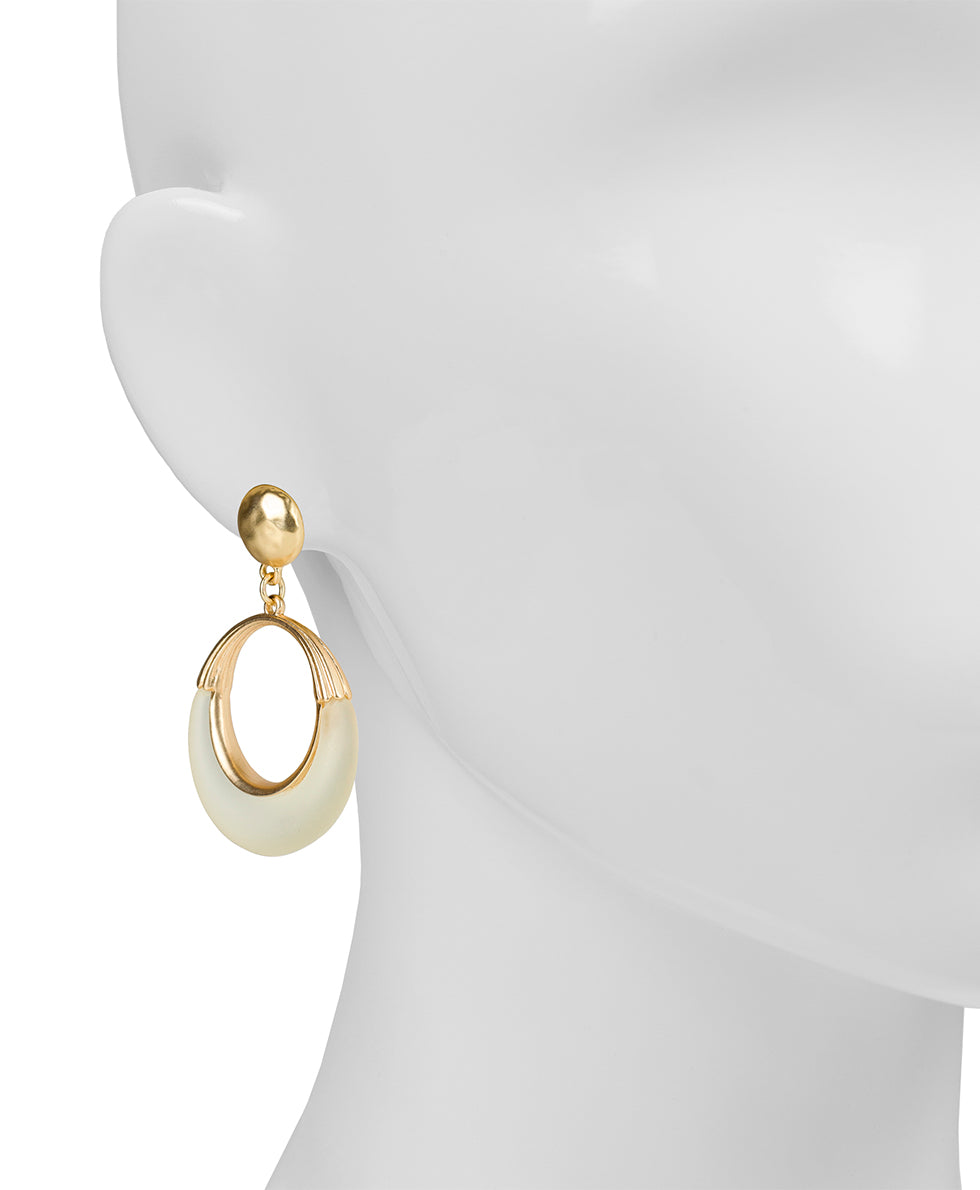 Female - Doorknocker Earrings - Resin - chalk white / matte gold - by Patricia Nash - View 2 of 2
