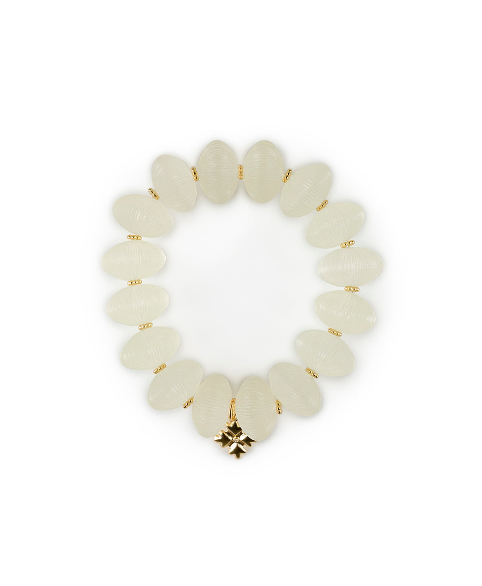 Female - Stretch Bracelet - Resin - chalk white / matte gold - by Patricia Nash - View 1 of 3