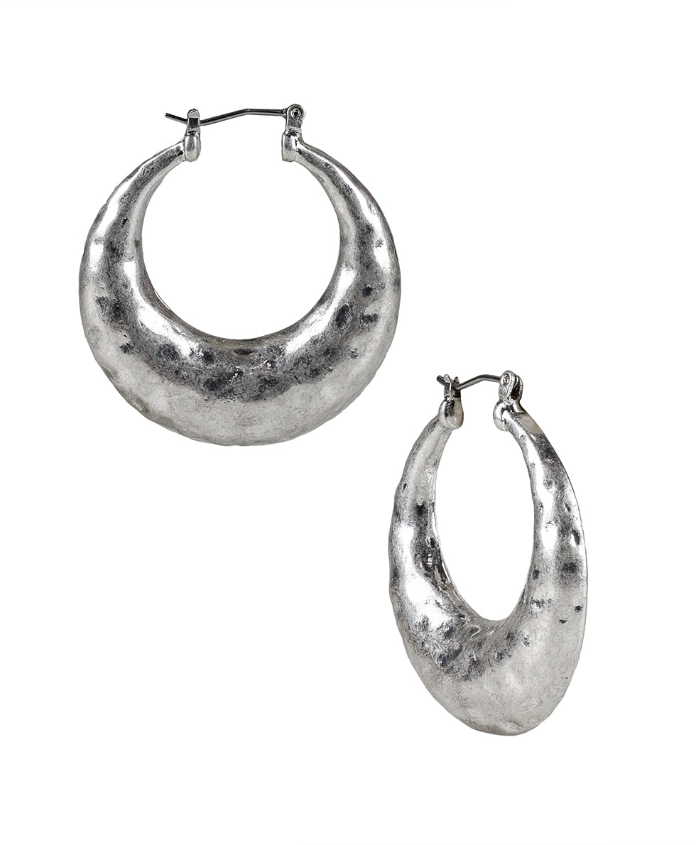 Female - Hammered Hoop Earrings - Hammered - worn gold - by Patricia Nash - View 3 of 6