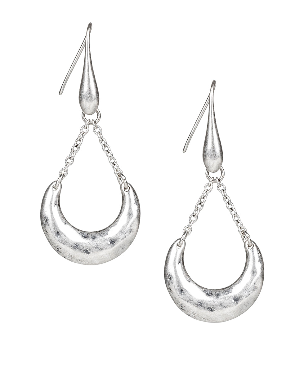 Female - Crescent on Chain Earrings - Hammered - silver ox - by Patricia Nash - View 1 of 2