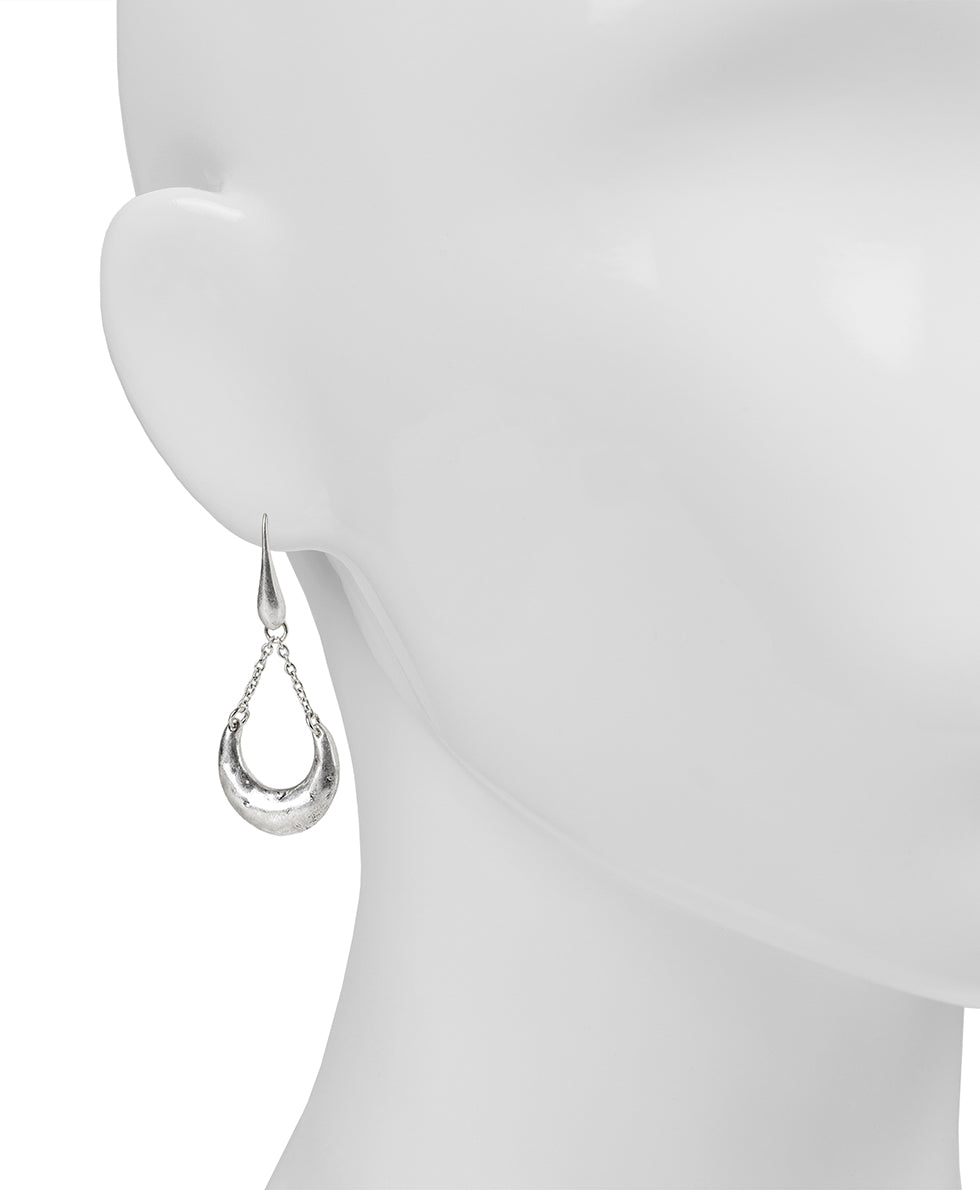 Female - Crescent on Chain Earrings - Hammered - silver ox - by Patricia Nash - View 2 of 2