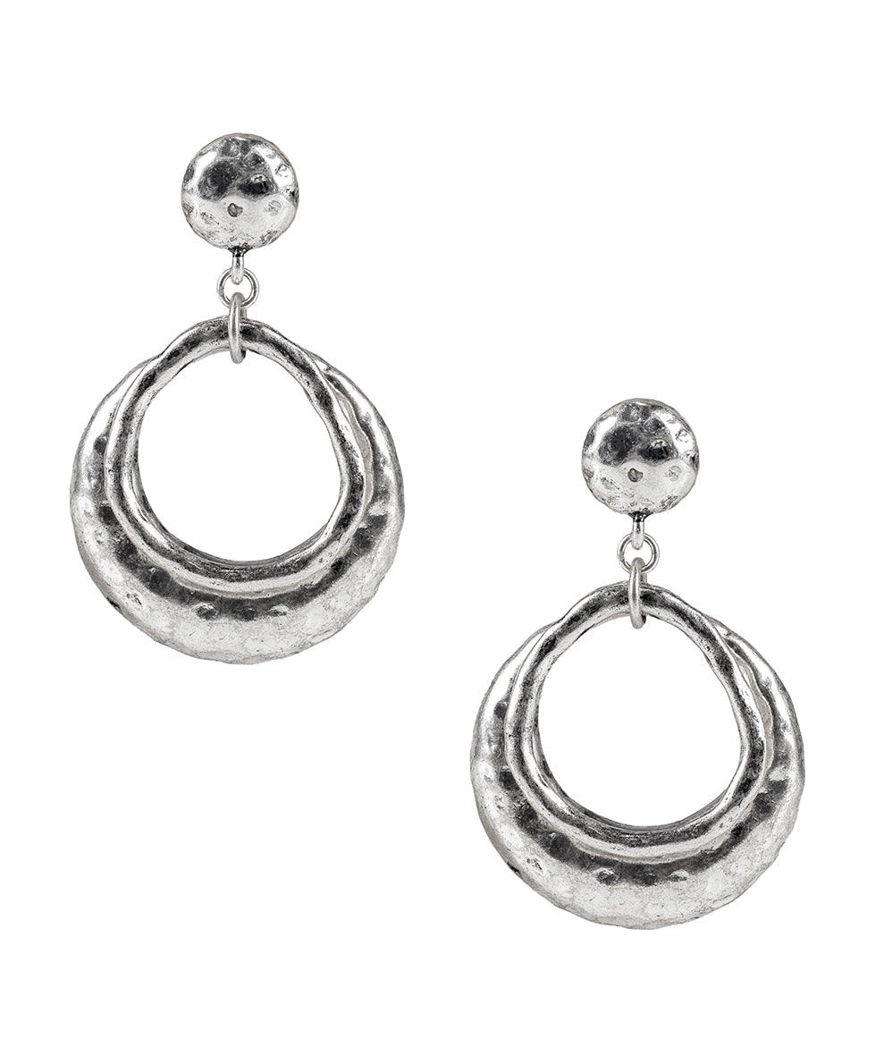 Female - Doorknocker Earrings - Hammered - worn gold / silver ox - by Patricia Nash - View 4 of 7