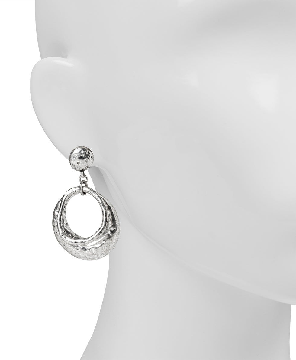 Female - Doorknocker Earrings - Hammered - worn gold / silver ox - by Patricia Nash - View 5 of 7