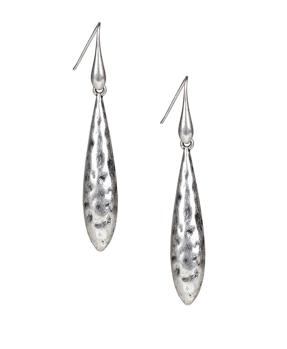 Female - Long Tear Drop Earrings - Hammered - worn gold - by Patricia Nash - View 3 of 6
