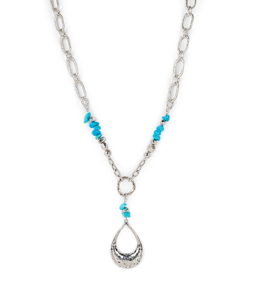 Female - Large Tear Drop Pendant Necklace - Hammered - worn gold - by Patricia Nash - View 4 of 8