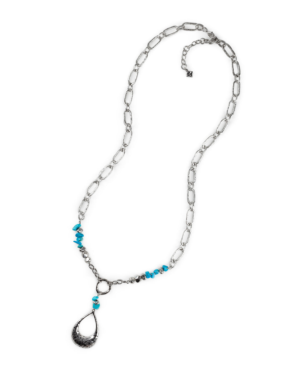 Female - Large Tear Drop Pendant Necklace - Hammered - worn gold - by Patricia Nash - View 5 of 8
