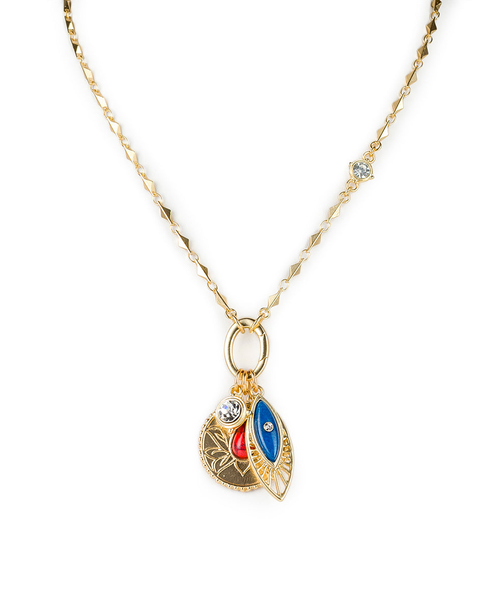 Female - Lotus Flower Necklace with Removable Charms - Good Luck Charm - matte gold - by Patricia Nash - View 1 of 5
