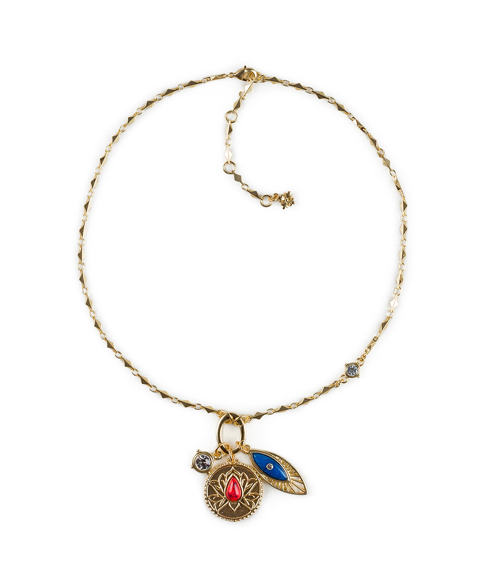 Female - Lotus Flower Necklace with Removable Charms - Good Luck Charm - matte gold - by Patricia Nash - View 2 of 5