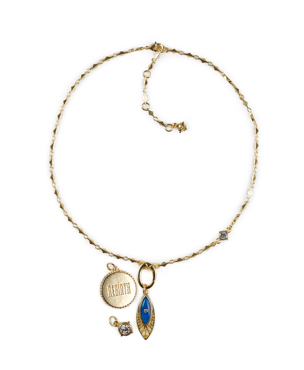 Female - Lotus Flower Necklace with Removable Charms - Good Luck Charm - matte gold - by Patricia Nash - View 3 of 5