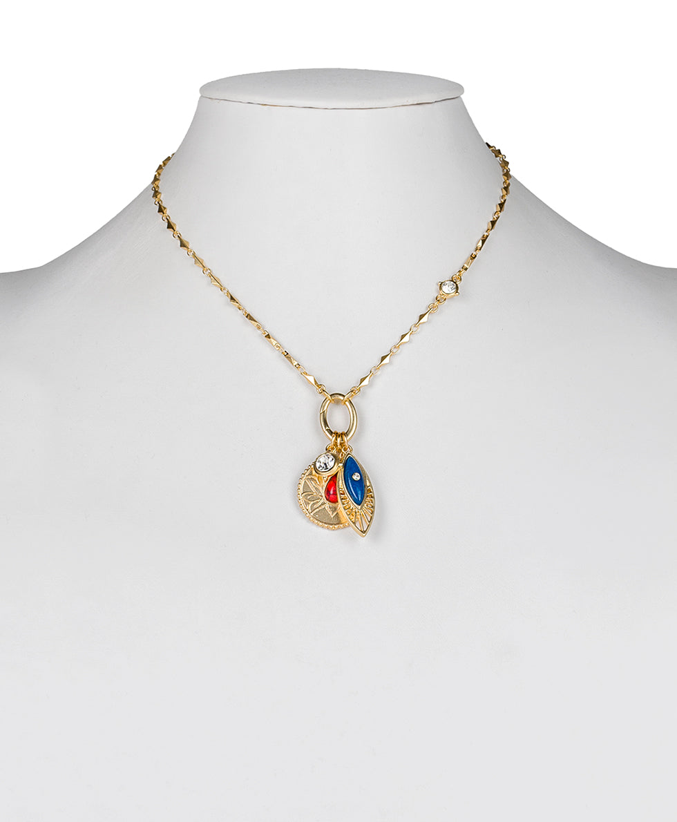Female - Lotus Flower Necklace with Removable Charms - Good Luck Charm - matte gold - by Patricia Nash - View 5 of 5