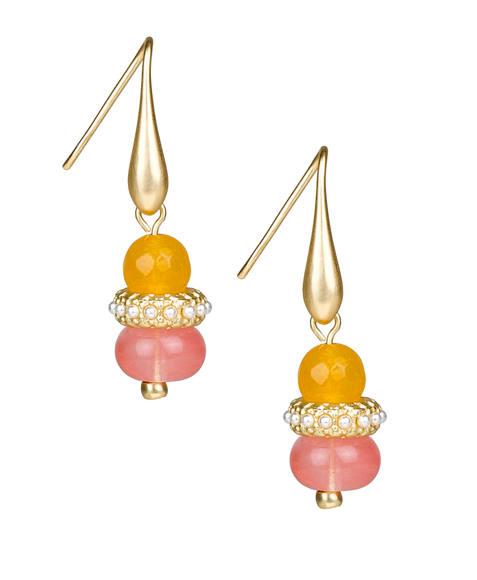 Female - Double Bead Drop Earrings - Eclectic Bead - mango / passion - by Patricia Nash - View 1 of 3