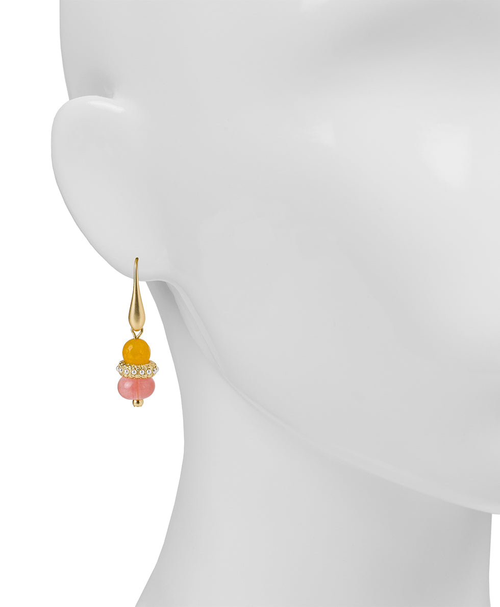 Female - Double Bead Drop Earrings - Eclectic Bead - mango / passion - by Patricia Nash - View 2 of 3