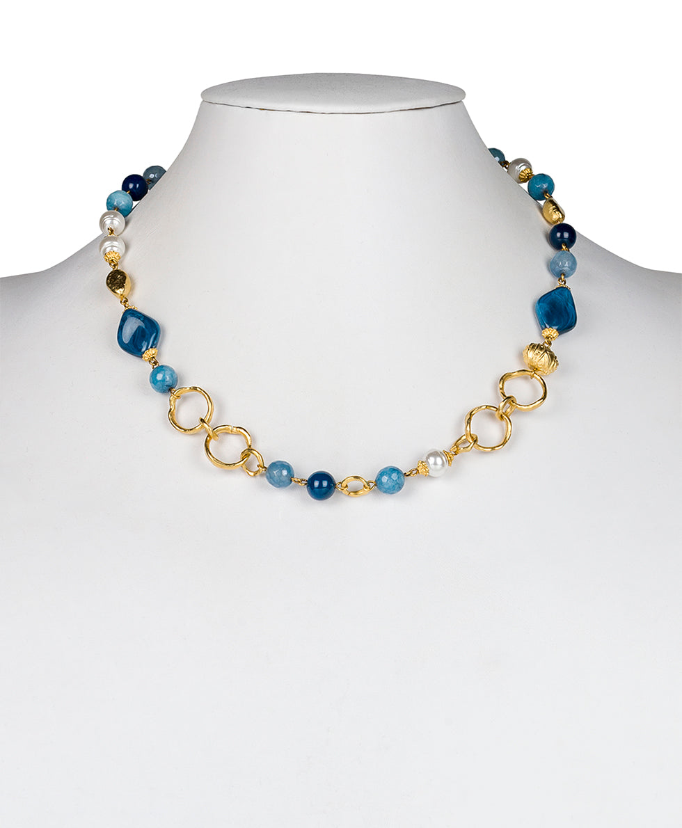 Female - Short Necklace with Rings - Eclectic Bead - blue - by Patricia Nash - View 2 of 3