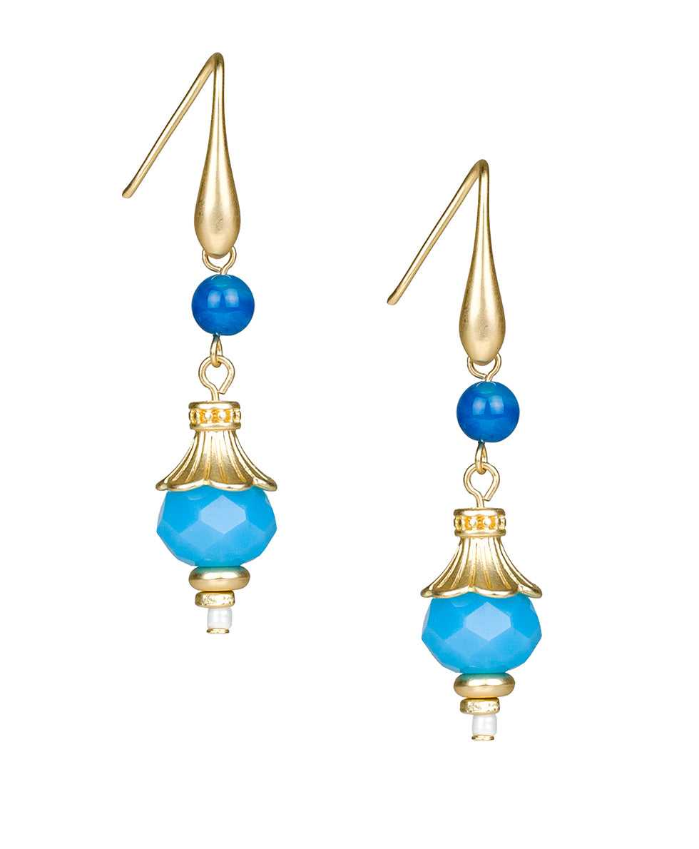 Female - Double Bead Drop Earrings - Eclectic Bead - blue - by Patricia Nash - View 1 of 2