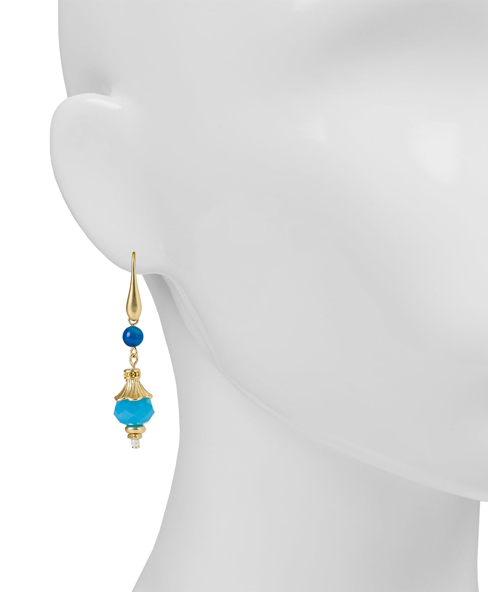 Female - Double Bead Drop Earrings - Eclectic Bead - blue - by Patricia Nash - View 2 of 2