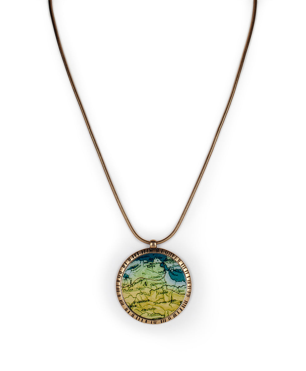 Female - Adjustable Map Pendant Necklace - Greek Map - greek map / antique gold - by Patricia Nash - View 1 of 3