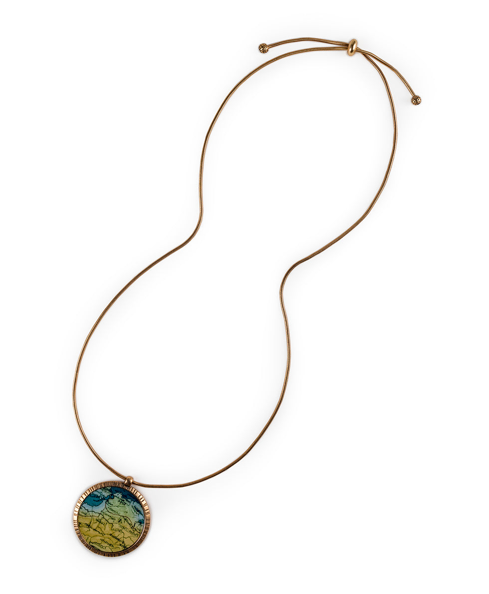 Female - Adjustable Map Pendant Necklace - Greek Map - greek map / antique gold - by Patricia Nash - View 2 of 3
