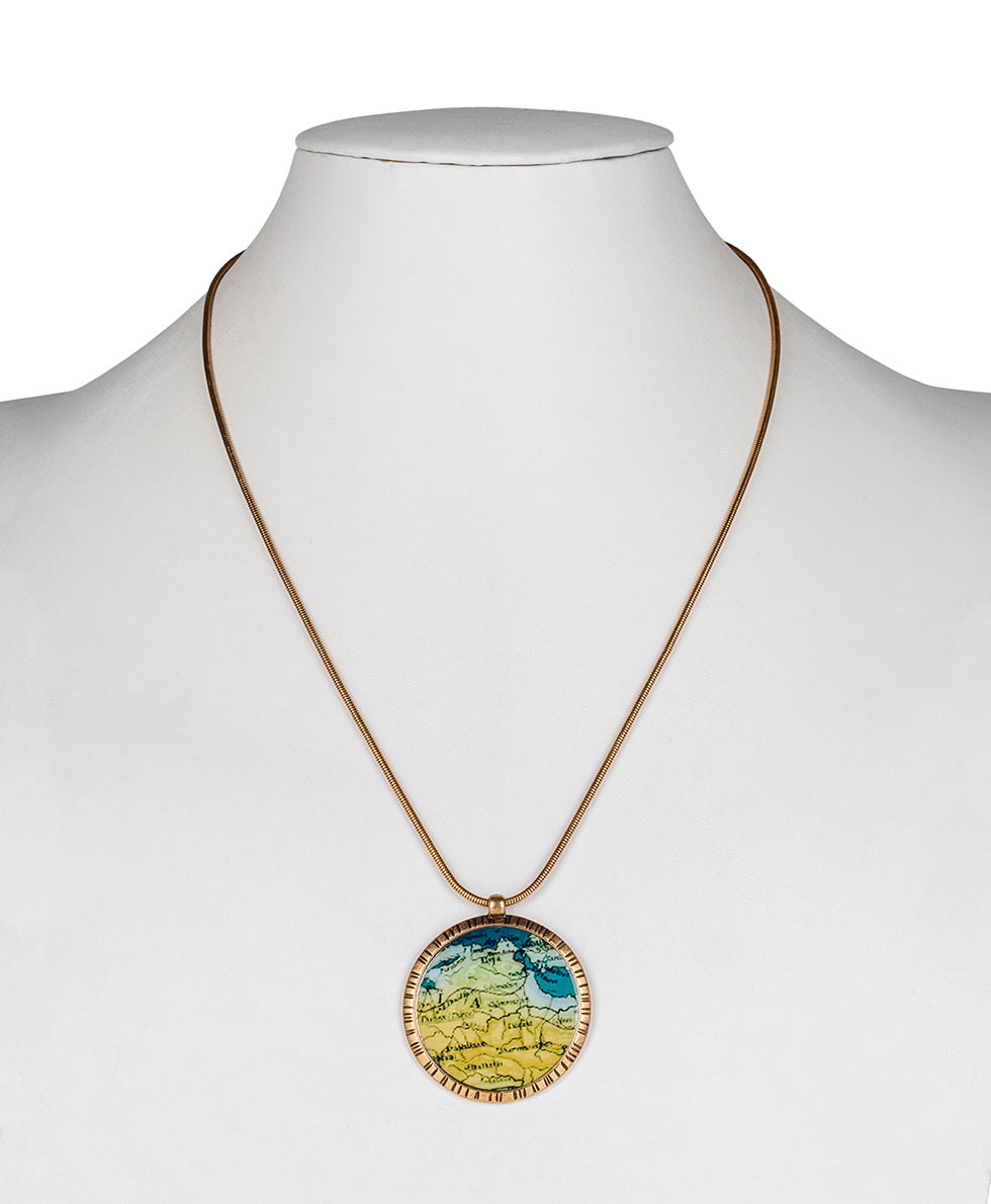 Female - Adjustable Map Pendant Necklace - Greek Map - greek map / antique gold - by Patricia Nash - View 3 of 3