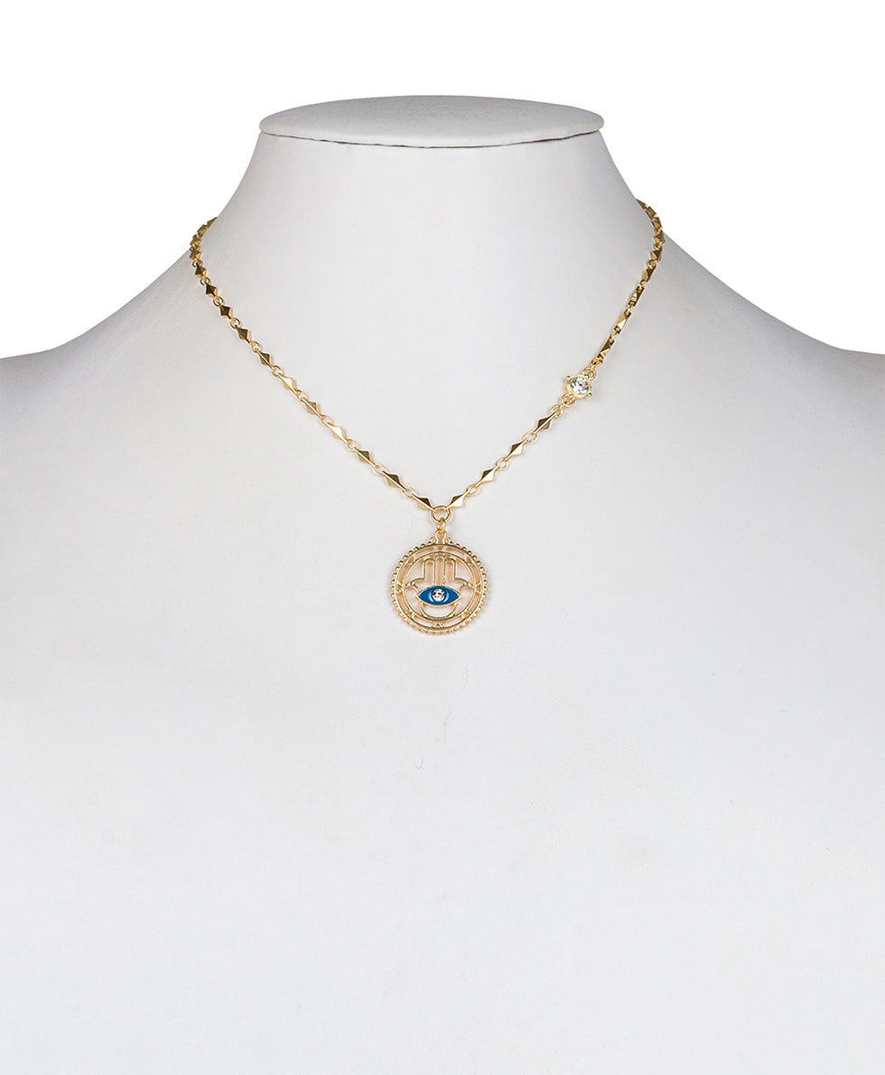 Female - Hamsa On Chain Necklace - Good Luck Charm - matte gold - by Patricia Nash - View 2 of 2