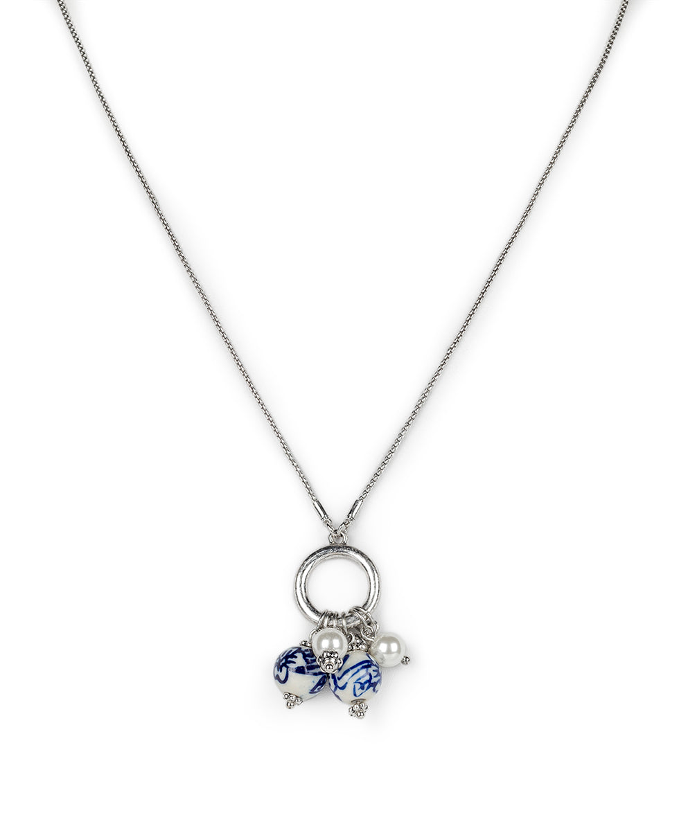 Female - Multi Drop Adjustable Necklace - Blue Ceramic Bead - silver ox - by Patricia Nash - View 1 of 3