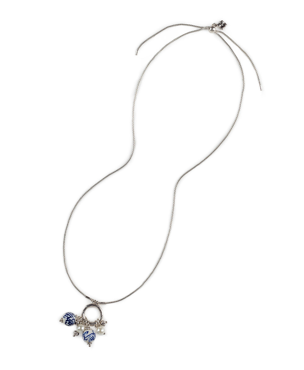 Female - Multi Drop Adjustable Necklace - Blue Ceramic Bead - silver ox - by Patricia Nash - View 2 of 3