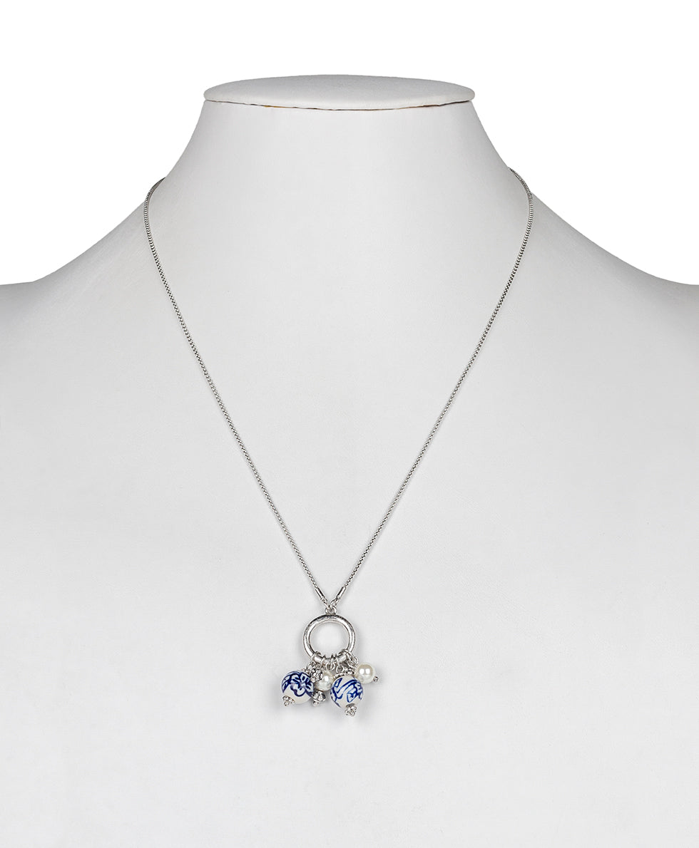 Female - Multi Drop Adjustable Necklace - Blue Ceramic Bead - silver ox - by Patricia Nash - View 3 of 3