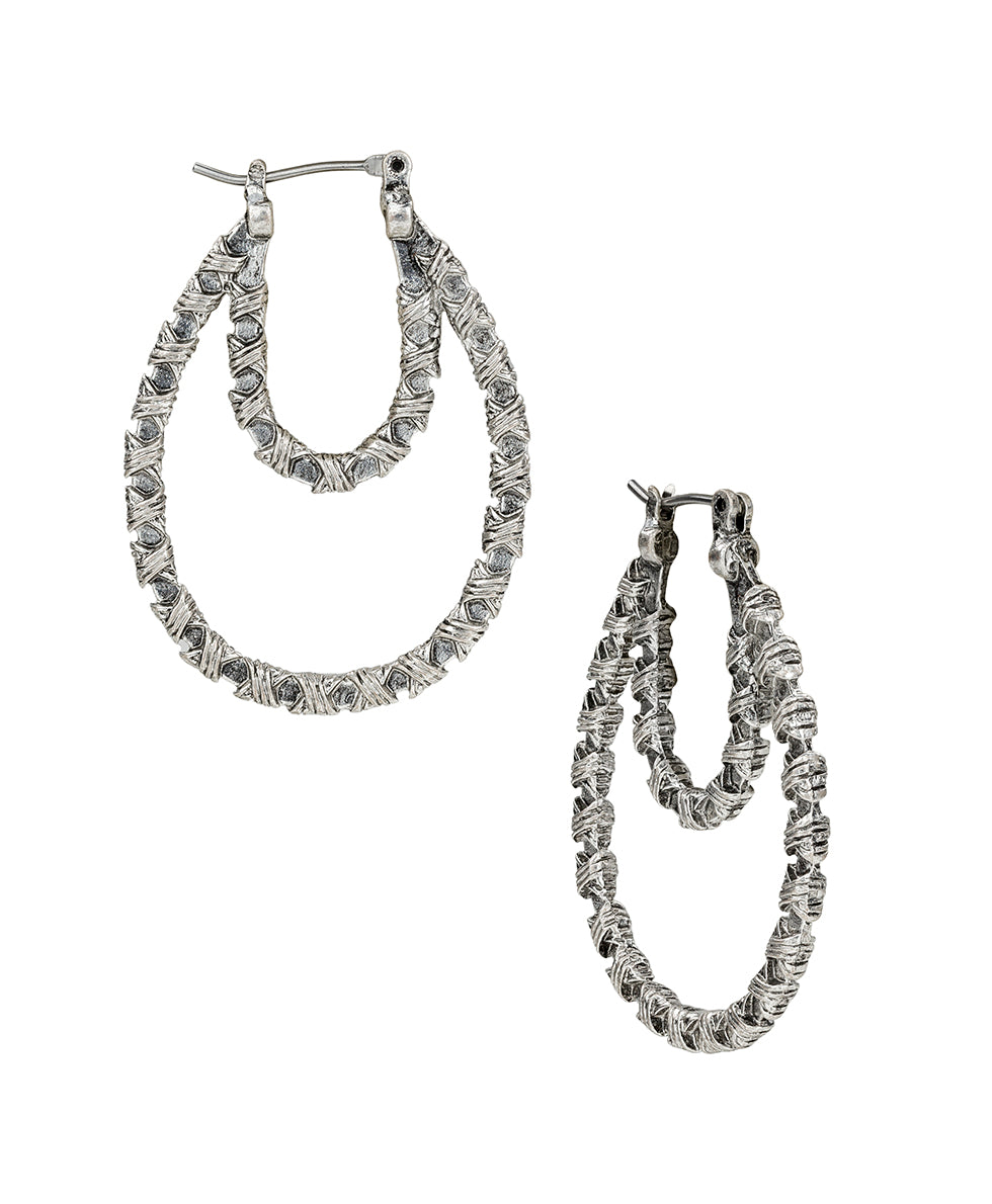 Female - Double Hoop Earrings - Woven Metal - antique gold - by Patricia Nash - View 1 of 6