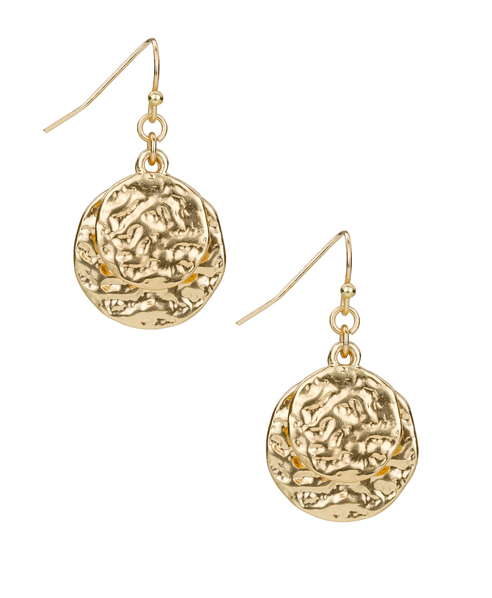 Female - Double Drop Earrings - Hammered Link - matte gold - by Patricia Nash - View 1 of 2