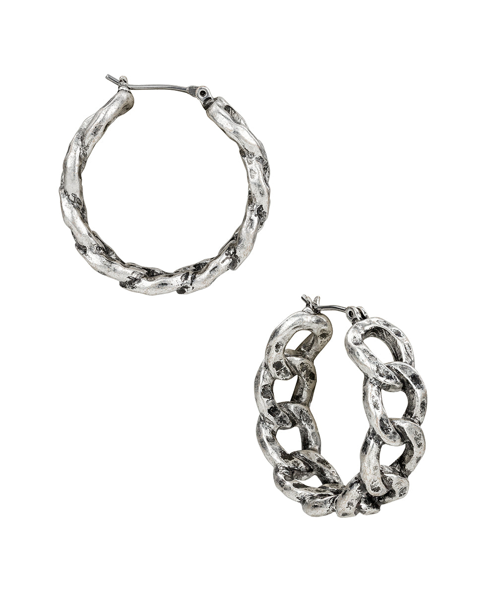 Female - Hoop Earrings - Hammered Link - matte gold - by Patricia Nash - View 1 of 6