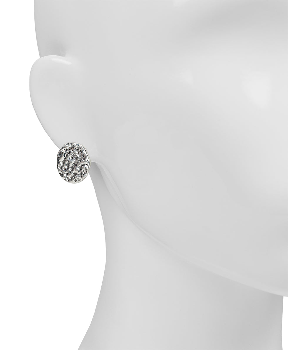 Female - Button Clip Earrings - Hammered Link - silver ox - by Patricia Nash - View 2 of 2