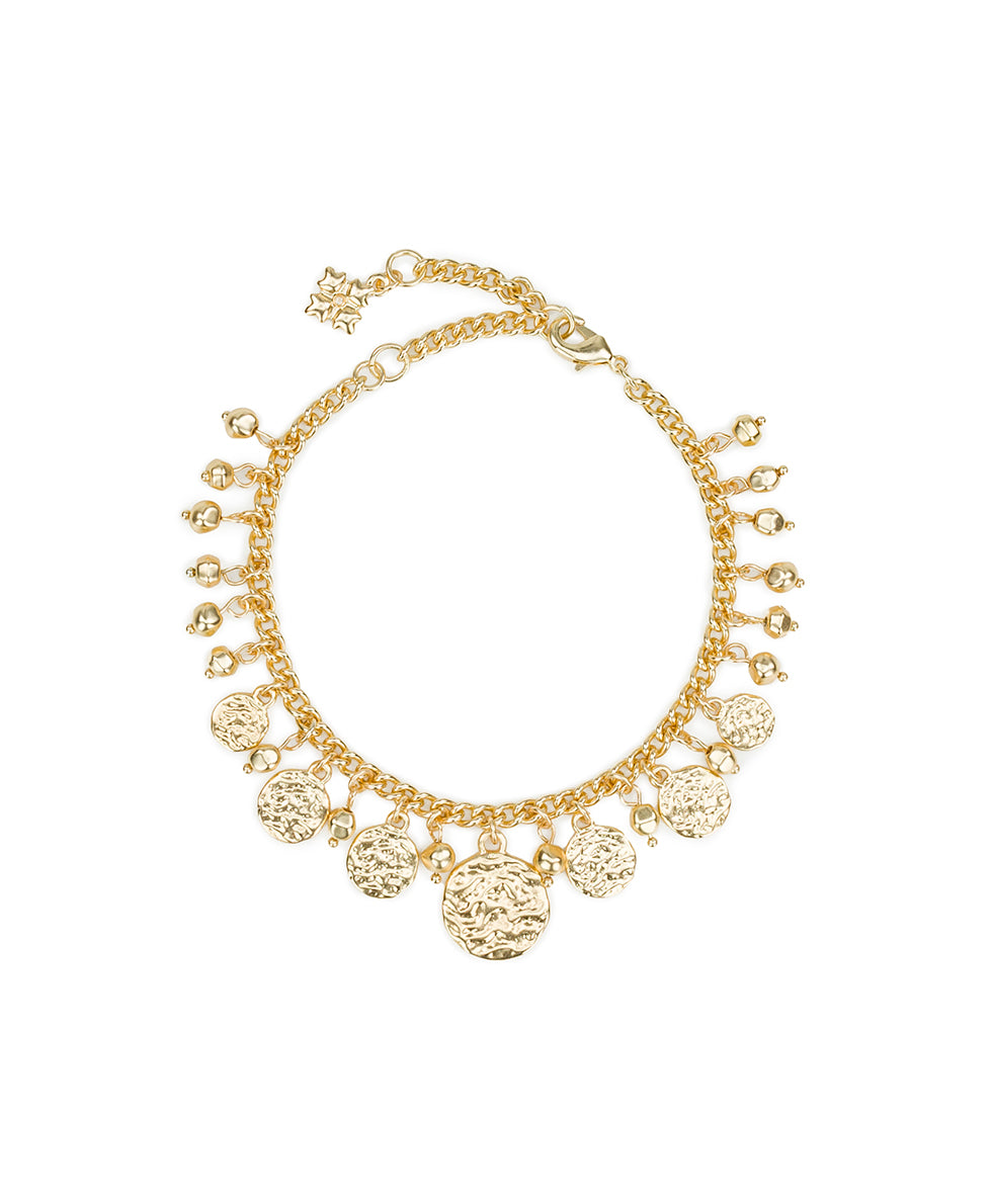 Female - Multi-Charm Bracelet - Hammered Link - matte gold - by Patricia Nash - View 1 of 2