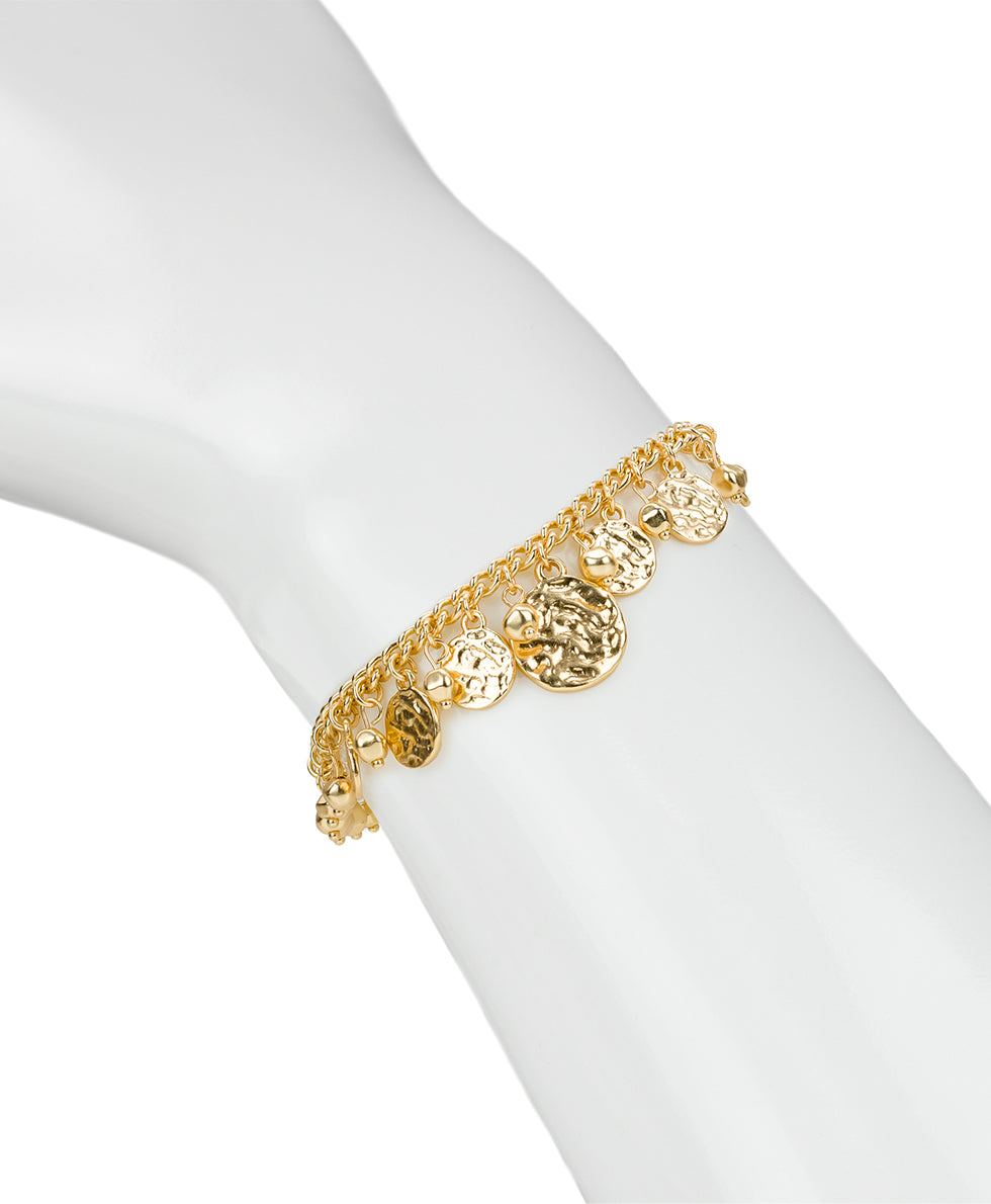 Female - Multi-Charm Bracelet - Hammered Link - matte gold - by Patricia Nash - View 2 of 2