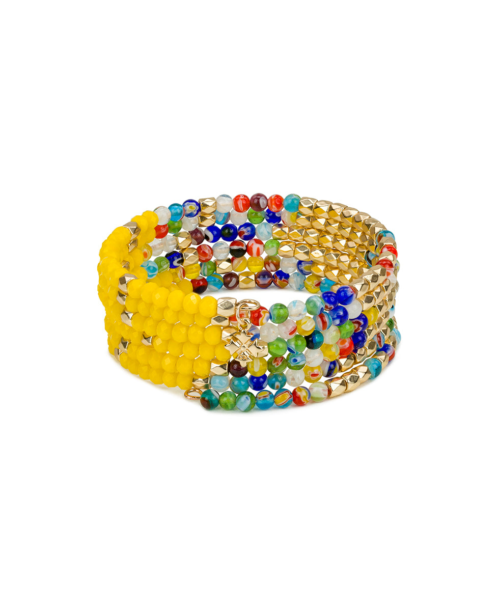 Female - Yellow Bead Coil Bracelet - World Bead - matte gold - by Patricia Nash - View 1 of 2