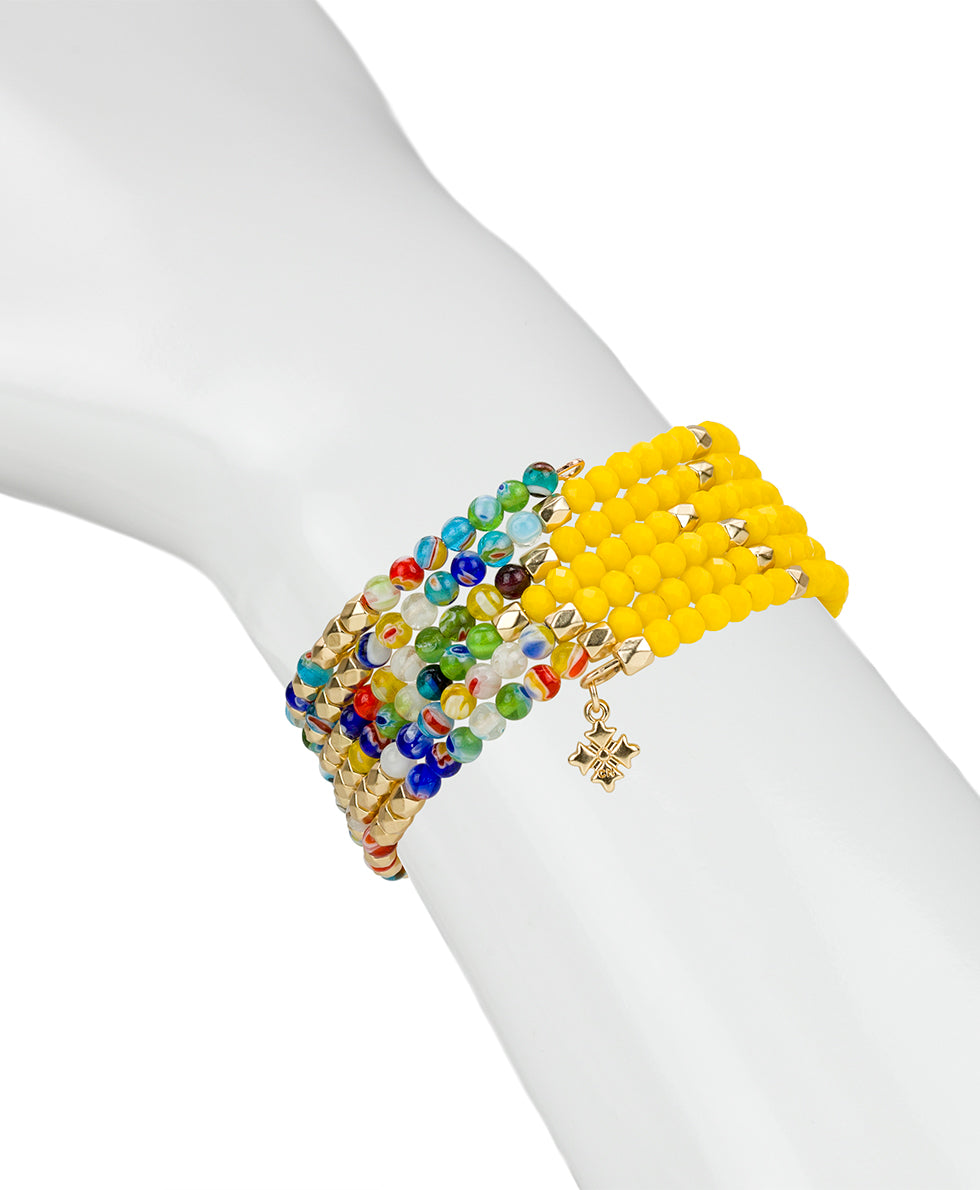 Female - Yellow Bead Coil Bracelet - World Bead - matte gold - by Patricia Nash - View 2 of 2